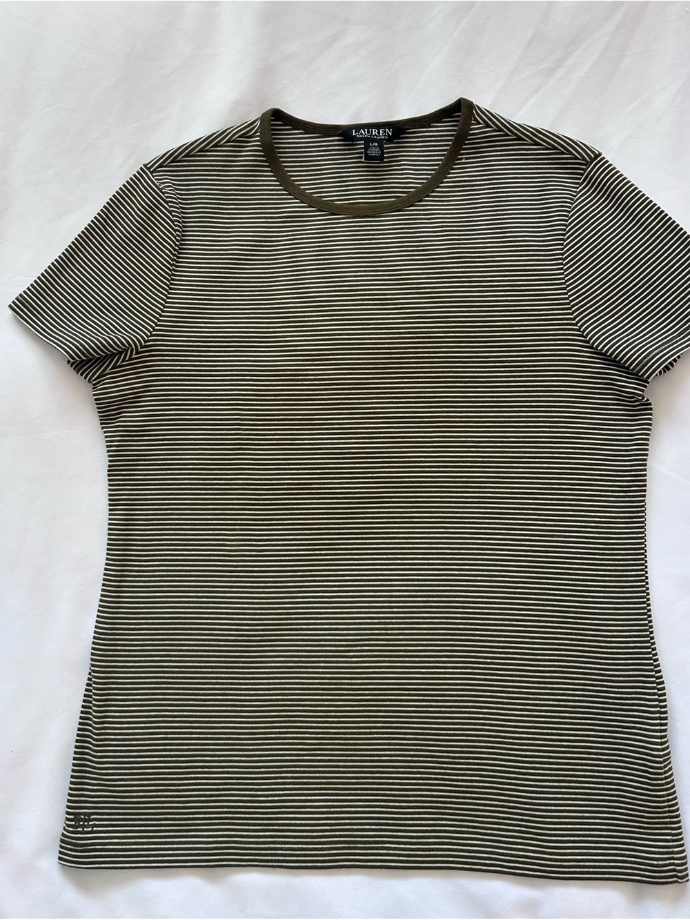 Ralph Lauren Olive and White Striped Crew Tee